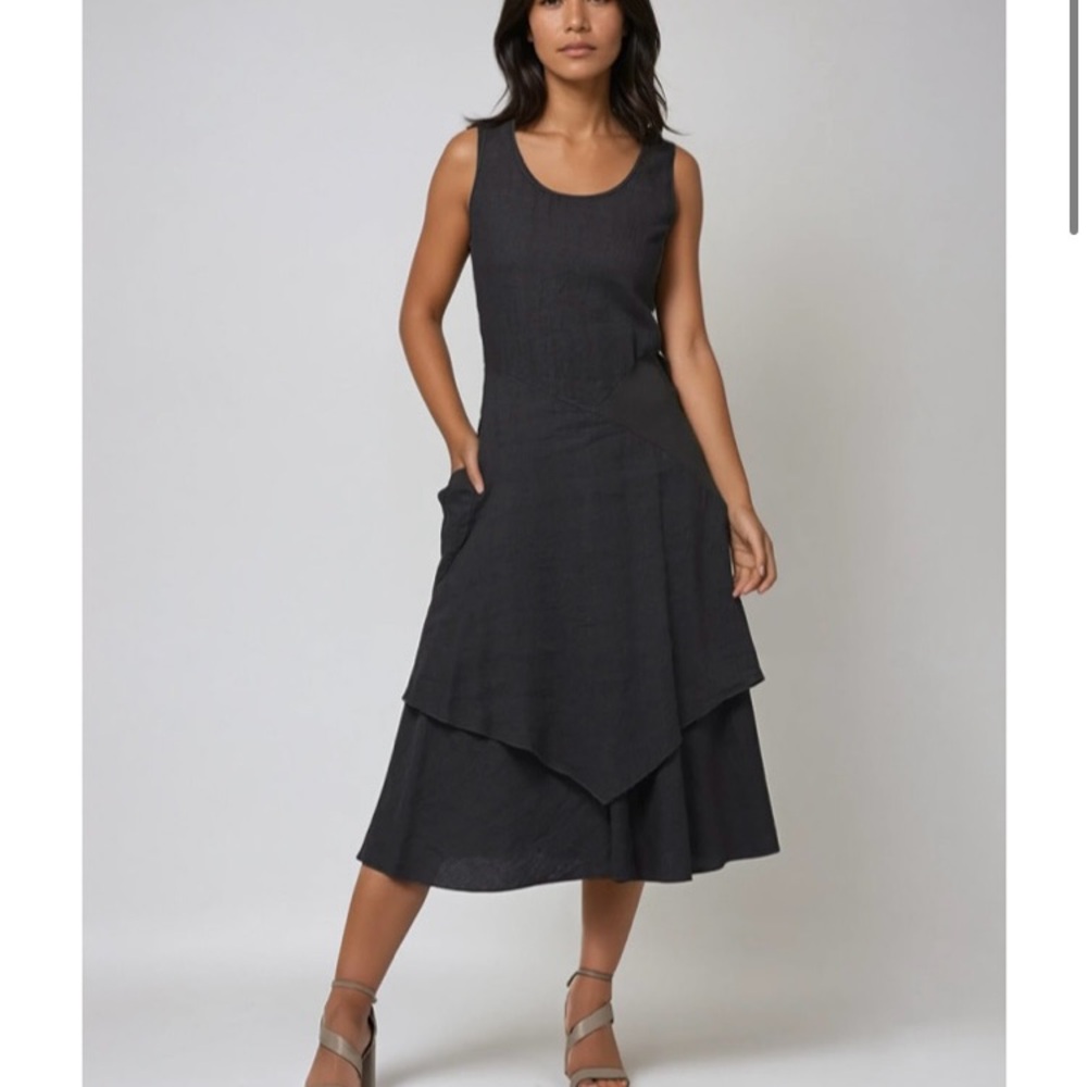 Inizio FLUTTER Sleeveless Linen Dress Black size medium